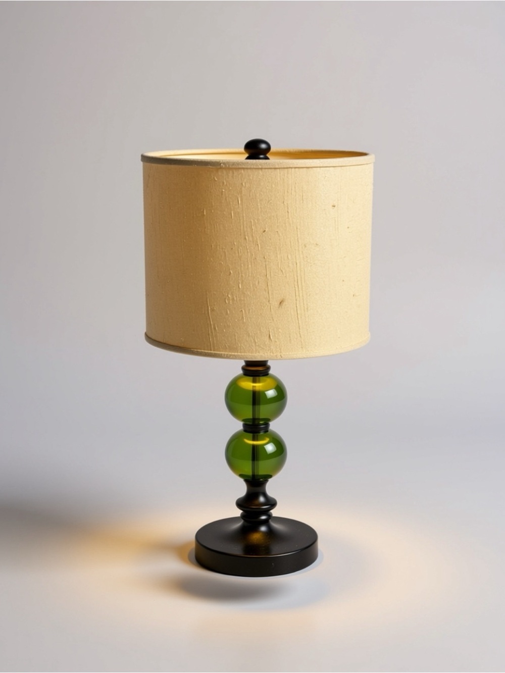 Green and Black Table Lamp w Cream Lamp Shade